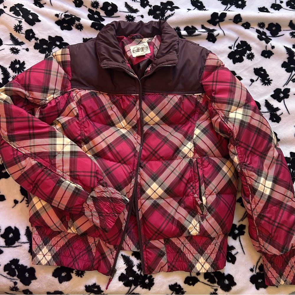 Puffer Jacket – Plaid Winter Coat (Size L)